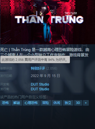 恐怖游戏《The Death Thần Trùng》Steam特别好评