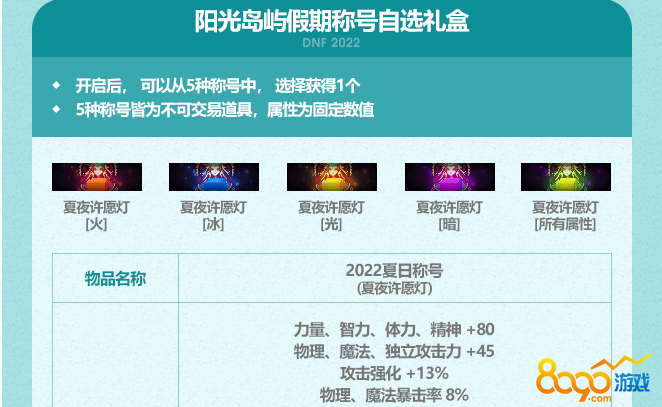 dnf夏夜许愿灯称号外观属性 dnf2022夏日称号外观属性