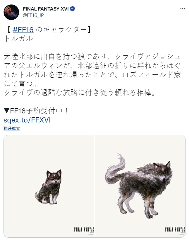 《最终幻想16》官方重申 主角伙伴“托加尔”是狼不是狗 《最终幻想16》官方重申 主角伙伴“托加尔”是狼不是狗