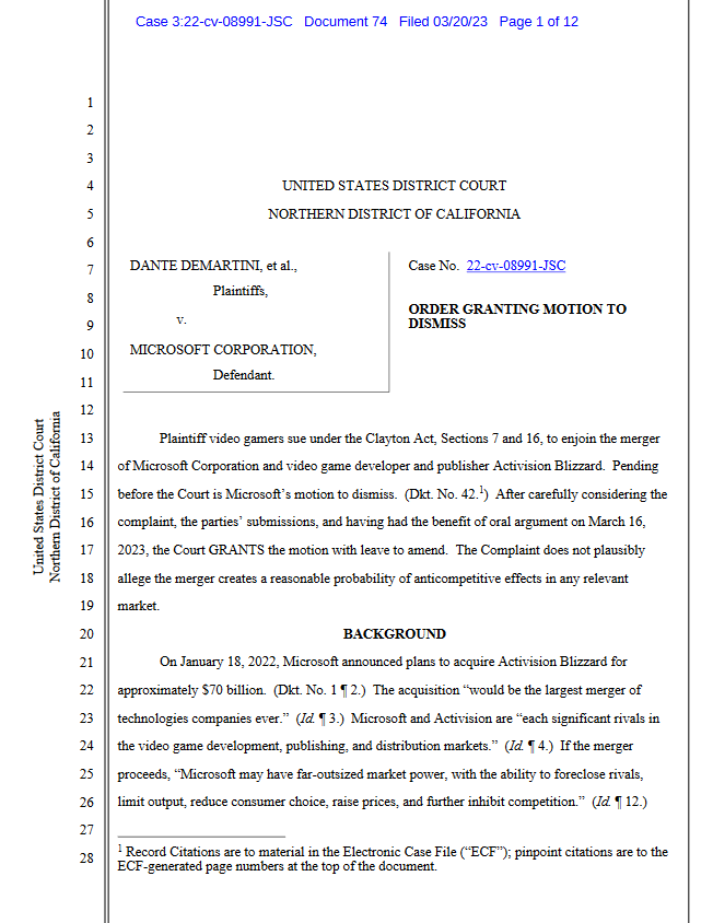 美国加州玩家对微软动视暴雪收购提起诉讼 被法官驳回