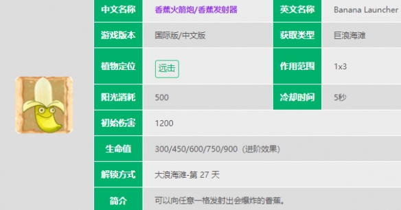 植物大战僵尸2香蕉火箭炮怎么样 香蕉火箭炮图鉴大全