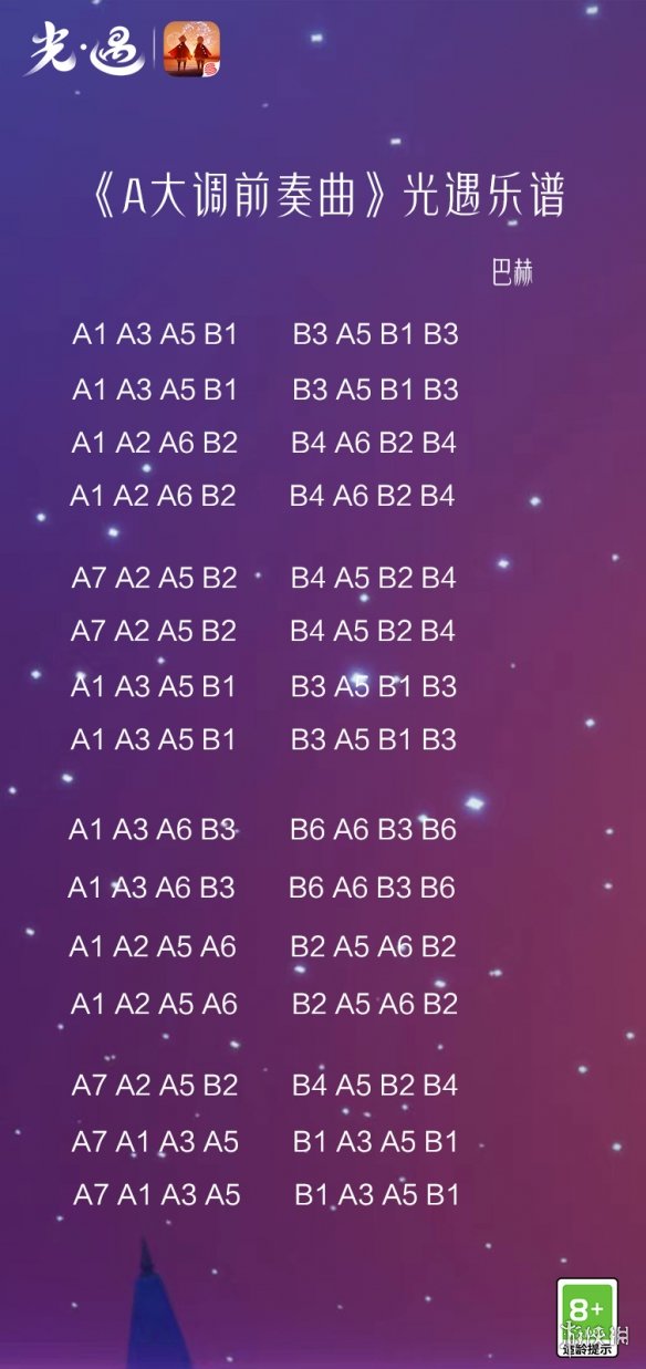 光遇A大调前奏曲乐谱分享 光遇A大调前奏曲怎么演奏